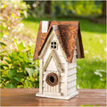 Glitzhome Bird Houses for Outside, 12" H Washed White Distressed Solid Wood Cottage Bird Nesting Box Hanging Bird House for Outdoors, Decorative Birdhouse for Bluebird Wren Sparrow Finch Cardinal