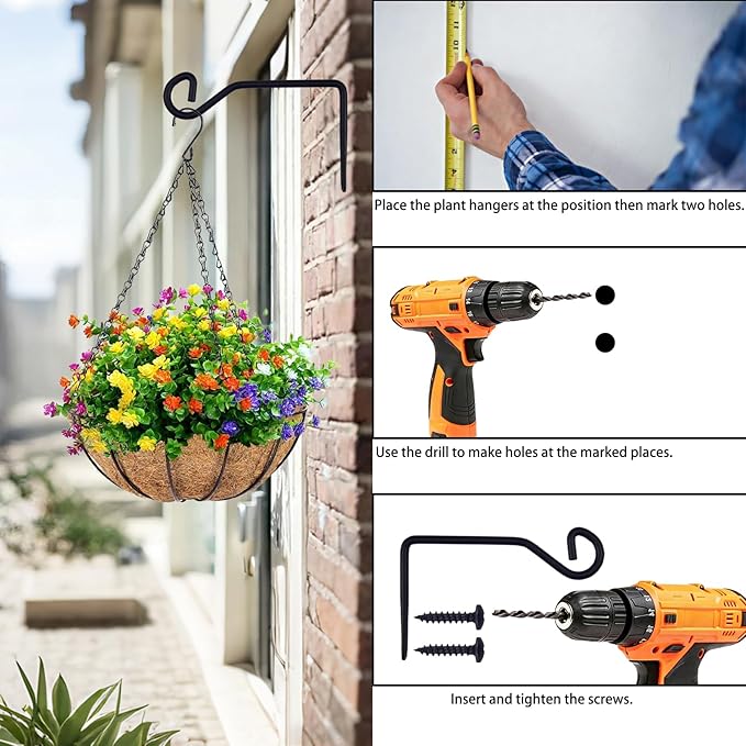 2 Pack Plant Hanger Wall Hook, Heavy Duty Metal Plant Hangers Outdoor Holds Up to 40 lb, Hooks for Hanging for Hanging Plants Indoor Outdoor Patio Garden （6IN Black）