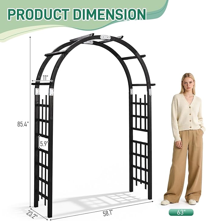 VINGLI Wooden Garden Arbor, Heavy Duty Outdoor Frame Trellis for Ceremony, Wood Trellis Garden Arch Pergola for Plant Climbing, Patio, Lawn, Wedding Ceremony (Black)