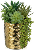 Hollyone Gold Artificial Succulents in Pots Faux Succulents Plants Fake Succulent Arrangement Potted Plants with Gold Tall Ceramic Vase for Desk Bathroom Shelf Living Room Indoor Home Decor Large