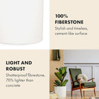 Fox & Fern 12" & 14.6" Large Planters (Set of 2) - Lightweight Fiberstone Matte White Plant Pots with Drainage Plug - Extra Large Planters for Indoor & Outdoor - Weather Resistant & UV Resistant