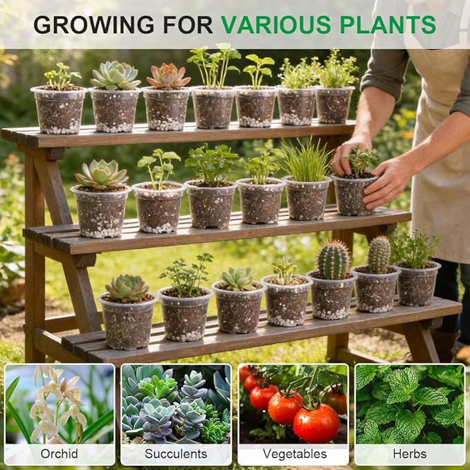 RooTrimmer 200 Pack 4 Inch Clear Plant pots with Drainage Holes, Transparent Nursery Seeding Pots, Flexile Seeds Starter Pots, Seeds Germination (4Inch,200P,Clear)