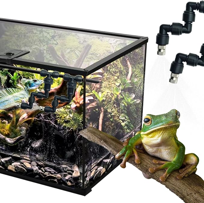 Reptile Terrariums Misting Accessories kit, 2PCS Adjustable Reptile Mister Nozzles, with 16ft 1/4 inch Tube, Black