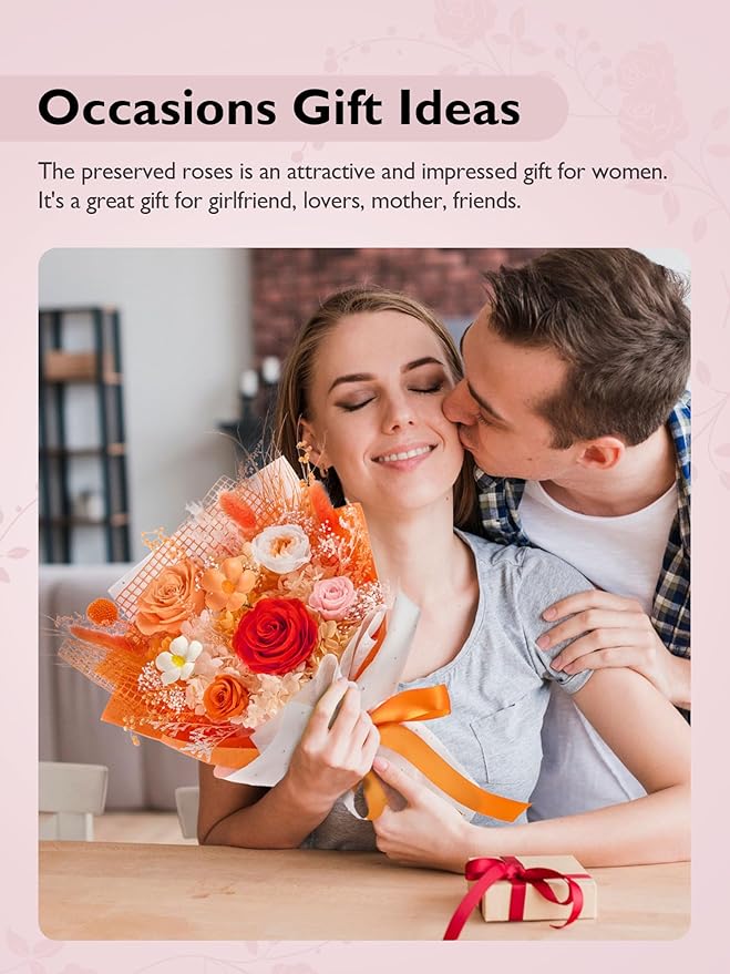 Eterfield Flowers for Delivery Prime, Mother's Day Forever Flowers Bouquet, Preserved Orange Roses Birthday Gifts for Her Women Wife Mom Grandma Anniversary Valentines Day Christmas