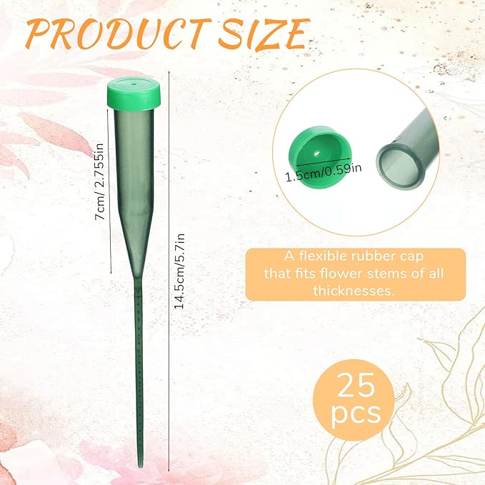 25 Pcs Floral Water Tubes for Flowers, 5.7 Inch Plastic Flower Supplies for Fresh Floral, Single Flower Water Tube Green Flowers Stem Tubes with Caps for Plant, Bouquet Accessories