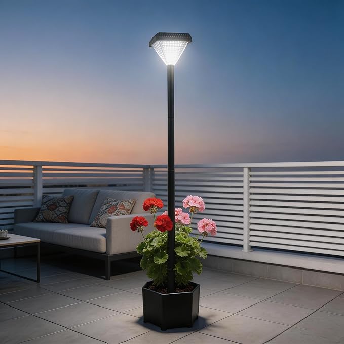 54" Solar Lamp Post with Planter, Outdoor Solar Post Lights - IP44 Waterproof, Diamond Lamp Head Design, White Lights Dusk to Dawn 6-8Hr, Easy Install for Lawn, Patio, Porch, Yard & Pathway Decor