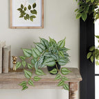 17.7" Artificial Plants Indoor Home Decor, Fake Potted Silk Plants for Shelves, Desks, Living Room, Home & Office Decor, Small Artificial Ivy Vine Plant in Pots, Faux Greenery Tropical House Plant