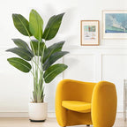 Artificial Bird of Paradise Plant 5Ft Tall Fake Tropical Palm Tree Large Fake Plants with 10 Silk Banana Leaves Faux Plant Indoor Decor Trees with White Pot for Home Bedroom Living Room Office