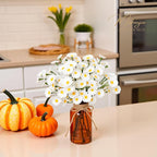 Muhanjia Artificial Daisy Flowers in Amber Glass Vase with Faux Water,9Pcs White Artificial Silk Flowers with Stems for Centerpiece (Daisy)