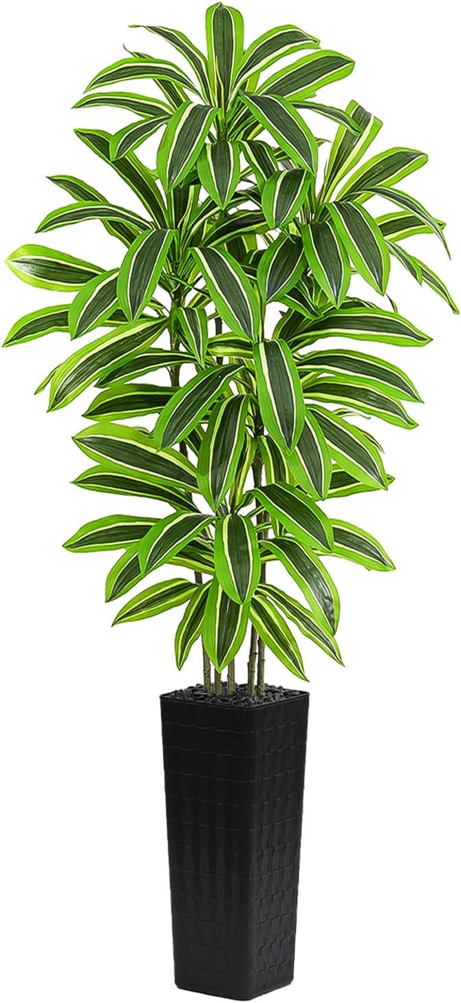 Artificial Yellow Dracaena Tree - 7FT Tall Fake Plants with Black Planter - Artificial Plants Indoor Floor Plant in Pot - Large Tropical Fake Yucca Potted Tree for Home Office Living Room Decor