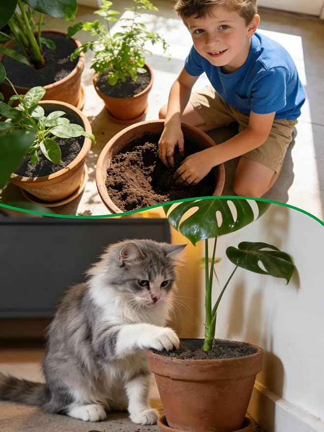 Augshy 11.8 Inch Plant Pot Grids, 4 PCS Plastic Cuttable Plant Pot Soil Covers Soil Digging Avoid from Animals Plant Protection for Flower Pots Indoor and Outdoor Garden Supplies