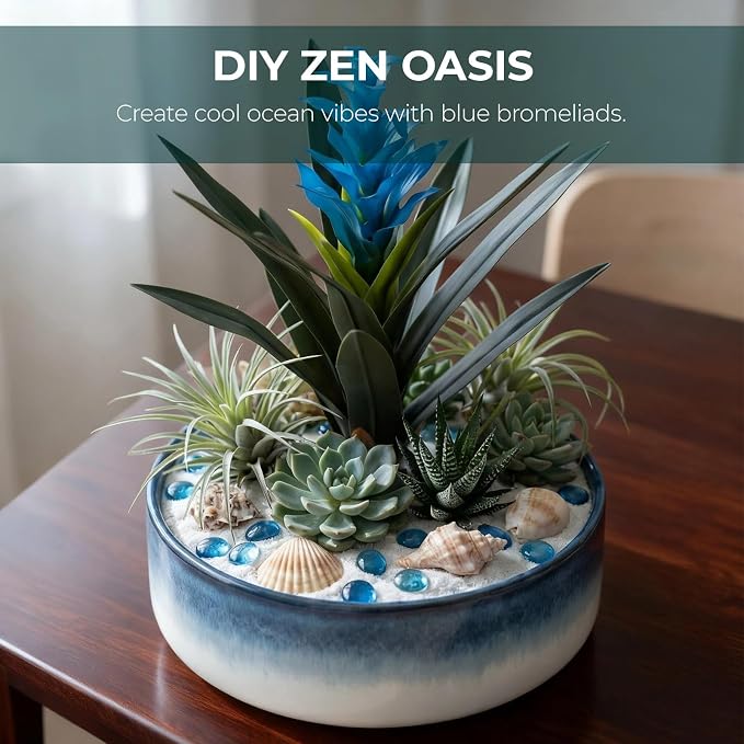 2Pcs Artificial Hawaiian Ginger Flower, 18" Fake Bromeliad Plants,Large Real Touch Faux Tropical Flowers, Lifelike Exotic House Plants for Home Office Indoor Decoration (Blue)
