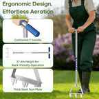 Manual Lawn Aerator Spike Tool, Semi-Assembled, Non-Clogging Spike Aerator with 6 Steel Spikes, Ergonomic Handle & Reinforced Welding for Compacted Soil Loosening & Yard Aeration - Blue