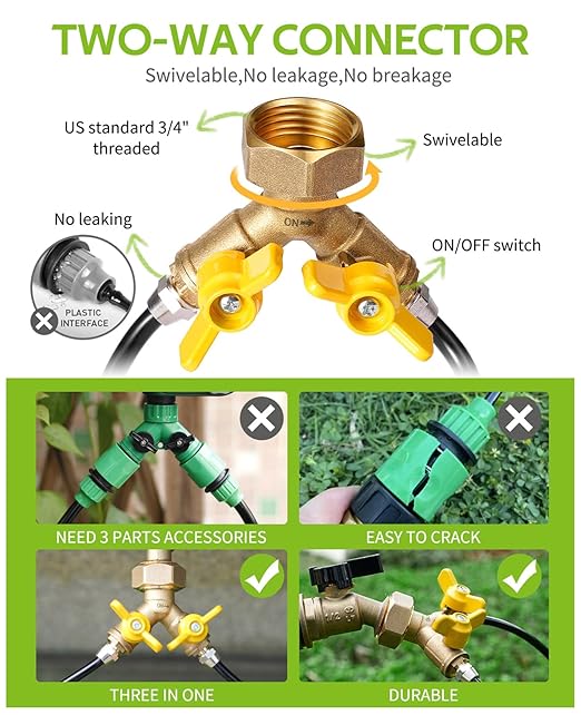 HIRALIY 50ft Drip Irrigation Kit Plant Watering System 8x5mm Blank Distribution Tubing DIY Automatic Irrigation Equipment Set for Garden Greenhouse Flower Bed Patio Lawn