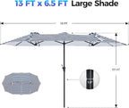 SUPERJARE 13FT Outdoor Umbrella for Patio, Double sided Pool Umbrellas with Fade Resistant Canopy, Large Table Umbrella for Deck, Market, Backyard - Blue & White Stripe