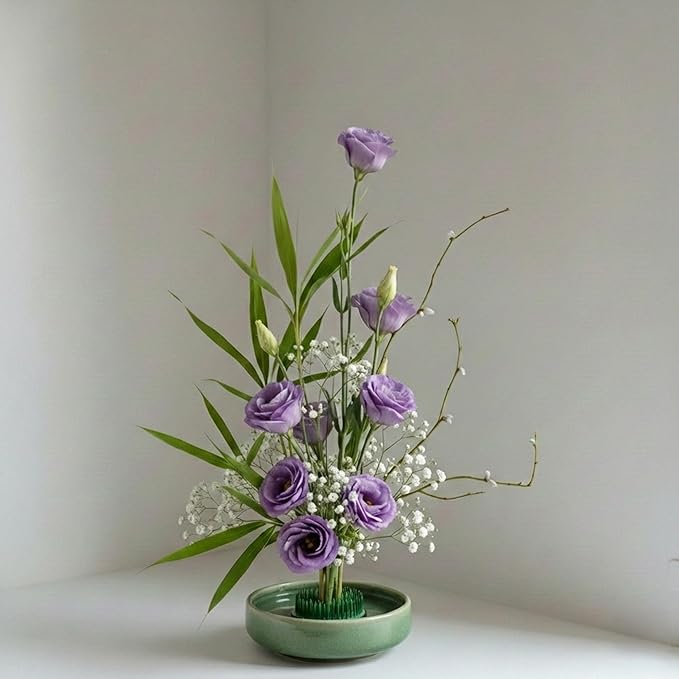 Wazakura Ikebana Kenzan Round, Japanese Floral Arranging Frog Holder, Made in Japan - Green 63mm