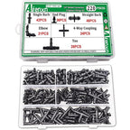 220PCS 1/4" Drip Irrigation Kit Barbed Connectors, Straight Barb, Tee, Single Barb, End Plug, Elbow, 4 Way Coupling Irrigation Fittings for Garden Lawn Flower Pot