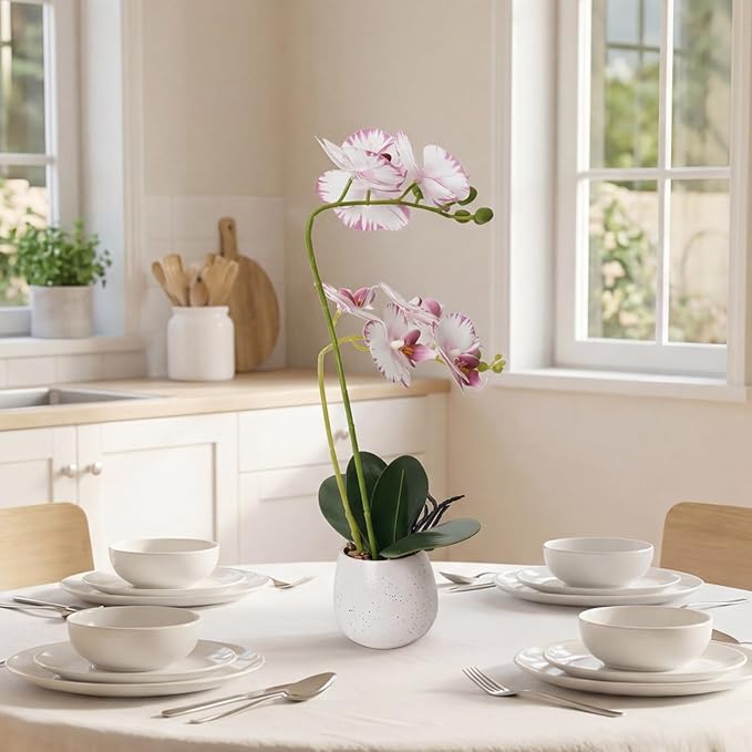Fake Orchid in Vase Artificial Orchids That Look Real with Pot Artificial Flowers for Home Decor (Pink)