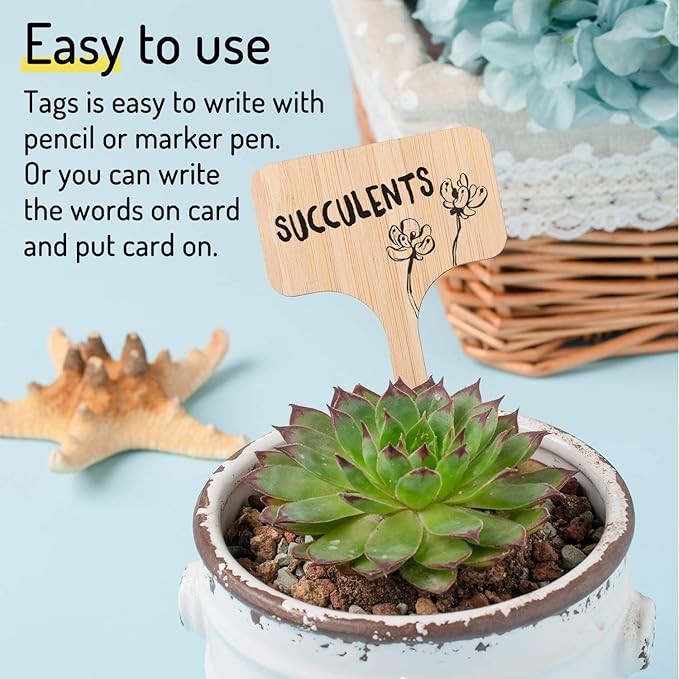 Whaline 30Pcs Wood Plant Labels with A Marker Pen, T-Type Wooden Plant Marker Garden Sign Tags Garden Markers for Seed Potted Herbs Flowers Vegetables, 2.4 x 3.9 Inch