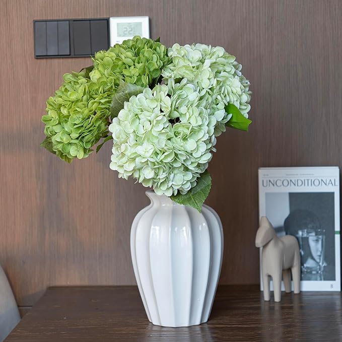 DUYONE 4PCS Artificial Flowers Large Hydrangeas Flowers Latex Bouquet for Wedding Bridal Office Home Party Decoration (2Pcs Green+2Pcs Light Green)