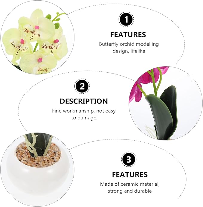 Alipis Artificial Phalaenopsis Bonsai Set 2pcs, Four-Head Simulation Orchid Flowers, Decorative Artificial Flowers for Living Room Home Decor, Floral Arrangement Accessories