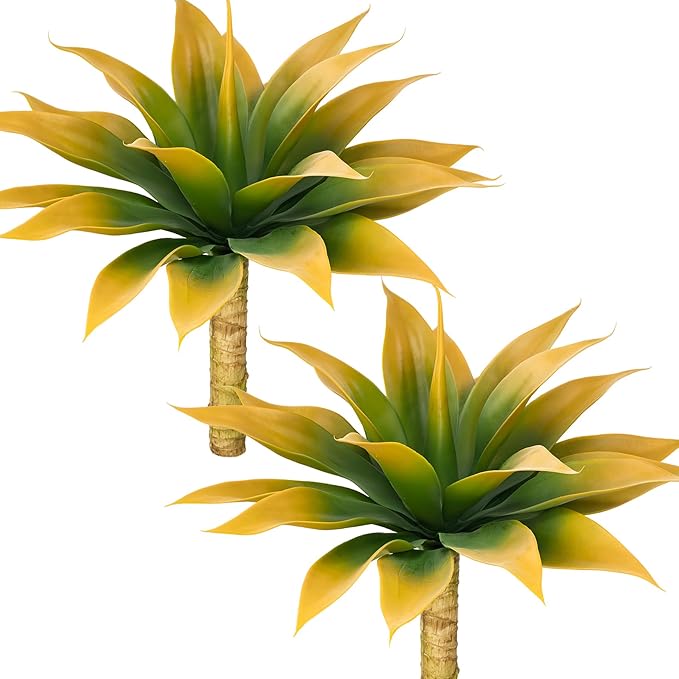 Ttranewsoo Artificial Agave Plants,Large UV Resistant Fake Agave Planters for Indoor and Outdoor Decorating Tropical Plant Succulents Greenery Indoor Decor (2Pack,18" Yellow)