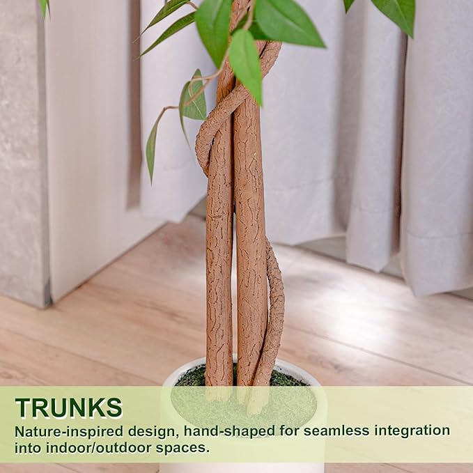 Artificial Ficus Tree 6FT Tall, Faux Ficus Tree Indoor Outdoor, Fake Silk Ficus Plant with Planter, Lifelike Leaves Large Potted Floor Tree for Home Office Living Room Porch Decor