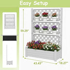 5' Tall Raised Garden Bed with Trellis, Self Watering Planter Box for Outdoor Climbing Plants Resin Garden Lattice for Vegetables, Flowers, Tomato & Vine with Drainage Holes (Ashen, 4 Pack)