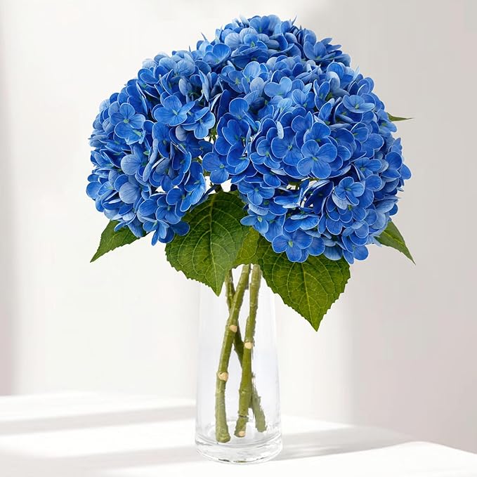 Leftover 3 Pcs Dark Blue Hydrangea Artificial Flowers,21" Real Touch Faux Hydrangea Flowers and 3 PCS Butterflies for Hydrangea Decor,Floral Arrangements for Centerpiece Table Decorations,Home Decor
