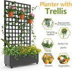 IDEALHOUSE Metal Planter Box with Trellis, 72"x47"x15.7" Galvanized Raised Garden Bed on Wheels with Drainage Holes, Outdoor Planter for Climbing Plants Vines & Privacy Screen, Square Lattice