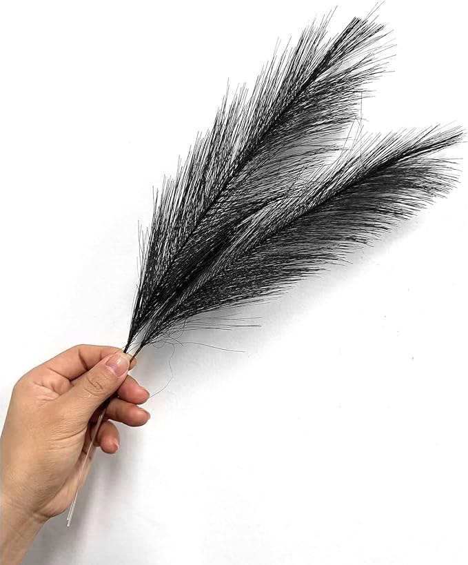 Artificial Pampas Grass Plants Fake Reeds Decoration Set of 28 Stems 17” Faux Florals Bulrush Fluffy Beige Branches for Boho Home Wedding Party Vase Fillers Christmas DIY Feathers Décor Black 28 Pcs