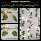 suddus Vine with Fairy Light Plug in, 33ft 100 LED Pothos String Lights Connectable with Remote, Leaf Lights for Bedroom, Room, Wall, Garden, Party, Wedding Dorm Decor (Warm White)