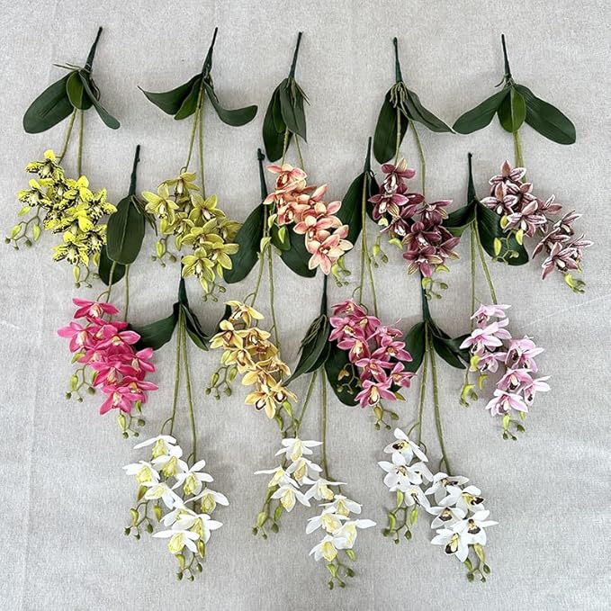 Soft Film Leaf Double Fork 9-Head Tiger Head Orchid Home Living Room DIY Flower Arrangement Ornaments Wedding Flowers (Color : 8)