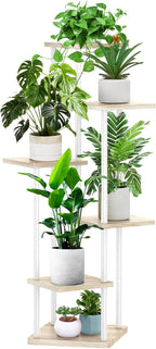 6 Tier Plant Stand Indoor, Thickened Metal Wood Corner Plant Shelf Stands for Multiple Plants, Indoor Tall Plants Stand Tiered Flower Holder for Living Room Patio Garden Balcony(White+Oak)