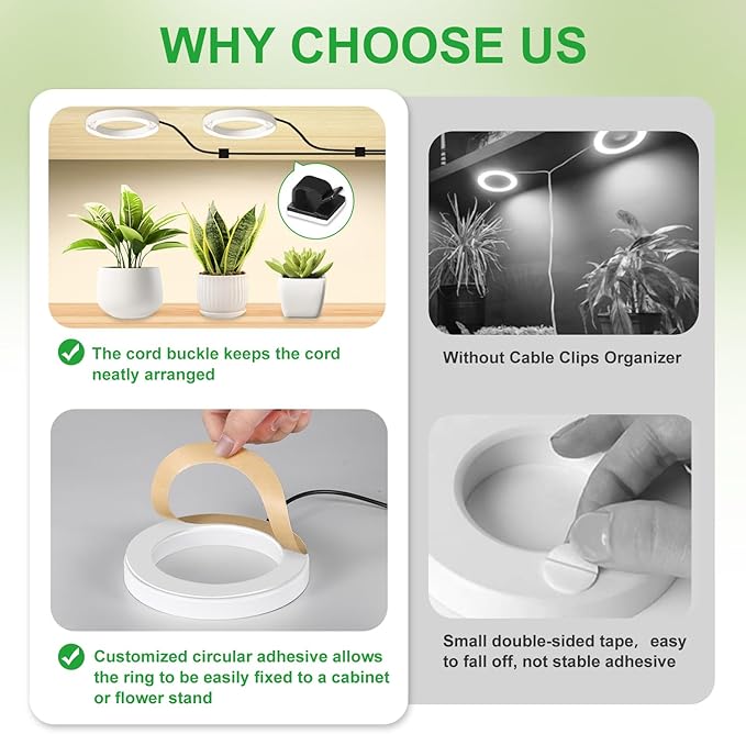 4.72in Indoor Plant Grow Lights, Full Spectrum Grow Lamp, Warm+White LEDs Plant Growing Light for Cabinets and Plant Shelf, with 6/12/16H Timer, 3 Lighting Modes, 10 Brightness Levels, 2 Head