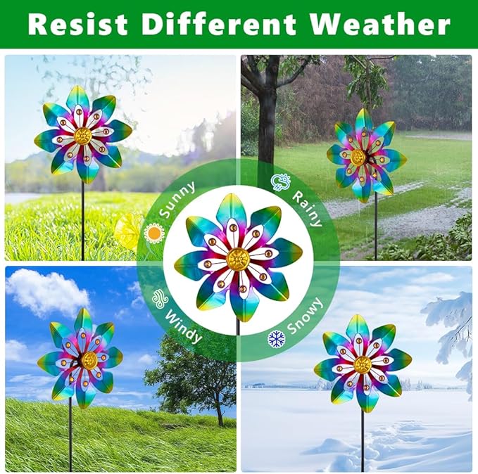 VEWOGARDEN 2 Pack Wind Spinners Outdoor, Metal Wind Spinner with Flower Design for Yard Garden Lawn Decorations, Colorful