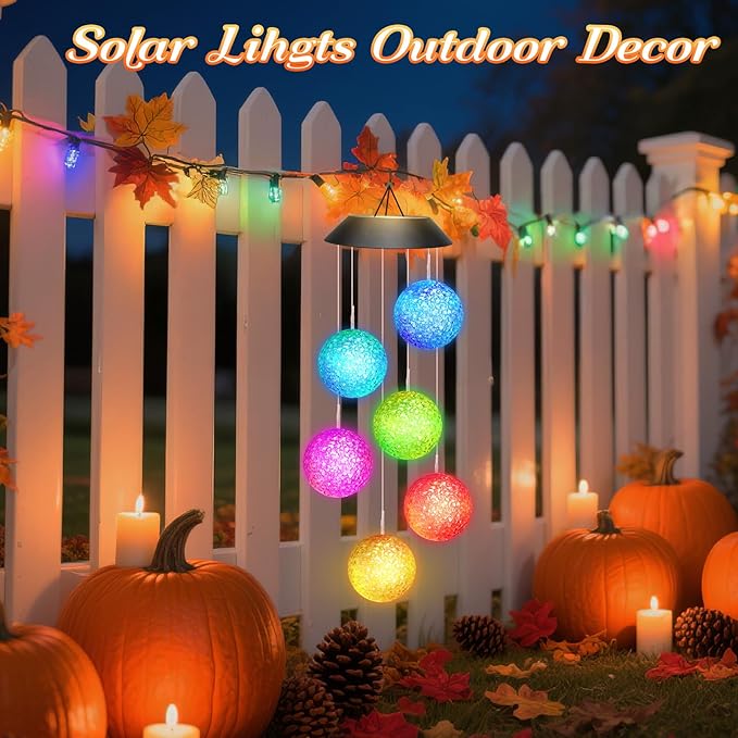Birthday Gifts for Women Grandma Wife Sister, Winzwon Solar Lights Outdoor Wind Chimes for Outside Garden Yard Patio Porch Decor Hanging Ball Decorations, Christmas Mothers Day Mom Gift for Her