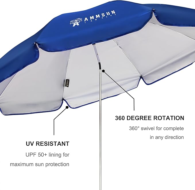 AMMSUN XL Chair Umbrella with Universal Clamp Adjustable 47 inches and 360-degree Swivel UPF 50+, Portable Clamp on Camping or Beach Chair, Stroller, Wheelchair, Golf cart, Blue, 2 PACK