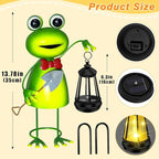 Solar Garden Lights Frog Statue with Solar Lantern Lights,13.78in Tall Frog Decor Fairy Accessories,Birthday Gifts for Women Mom Grandma,Big Metal Decorative Stakes for Home decor,Patio,Porch,Yard Art