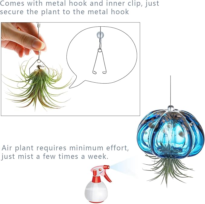 H&D HYALINE & DORA Blown Glass Jellyfish Hanging Air Planter, Cute Blue Jellyfish Air Plant Holder Gifts for Women Room Garden Wedding Party Decor (No Plants)