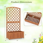 Giantex Solid Acacia Wood Planter Box with Trellis, 63" Set of 2 Raised Garden Bed with Trellis, Plant Box, Slat Base, Outdoor Privacy Planter for Vine Climbing Plants Flowers, Garden, Patio, Balcony