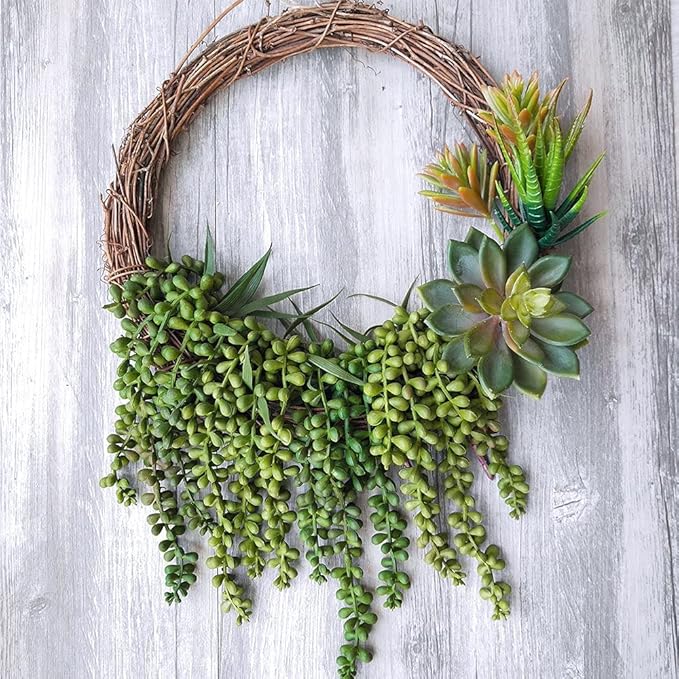 4 pcs Artificial Hanging Succulents Faux Burro's Tail Picks Trailing String of Pearls Succulent Fake Greenery Sprays 13.4" L for Basket Planter Centerpiece Floral Arrangement Indoor Outdoor Decor