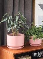 LE TAUCI Ceramic Plant Pots, 4.3+5.3+6.8 inch, Set of 3, Planters with Drainage Hole and Saucer, Indoor Flower Pot with Hole Mesh Pad, Gifts for Mom, Pink