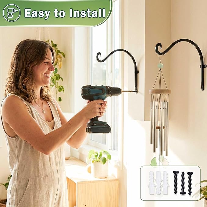 Lifyzoon Hanging Plant Brackets Outdoor: 2 Pack 12 Inch Metal Plant Hangers Wall Hooks - Can Hold 50 Lbs Heavy Duty Outdoor Hooks for Hanging Bird Feeders, Flower Baskets, Lanterns, Wind Chimes