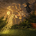 Solar Watering_Can with Light, Outdoor Garden Decoration, Featuring A Metal Dog Statue Garden Stake; Makes A Great Gift for Women, for Outdoor Landscaping, Lawns, and Pathway