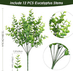 Artificial Greenery Eucalyptus Boxwood, UV Resistant Faux Outdoor Plants for Decoration, Realistic Fake Eucalyptus Leaves for Planter, Front Porch, Patio, Backyard Decor (12pcs)