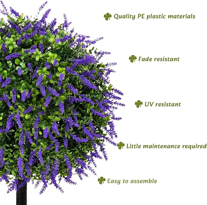 Bdor 25" Artificial Lavender Topiary Ball Trees with Ground Stake, Faux Potted Plants Purple Lavender Set of 2, Outdoor Fake Flower Bushes, UV Resistant for Home Lawn and Front Porch Garden Decor