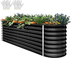 YITAHOME 8x2x2ft Large Raised Garden Bed Kit, 24" Tall 9 in 1Galvanized Metal Planter Box with Gloves and Safety Rubber, Outdoor Above Ground Planters for Plants Vegetables Flowers, Black