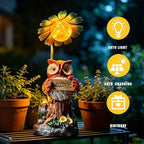 COWOS Solar Powered Owl Garden Statue with Glowing Flower Light, Hand-Painted Resin Figurine for Outdoor Patio, Yard, Lawn Decor, Gift for Nature Lovers