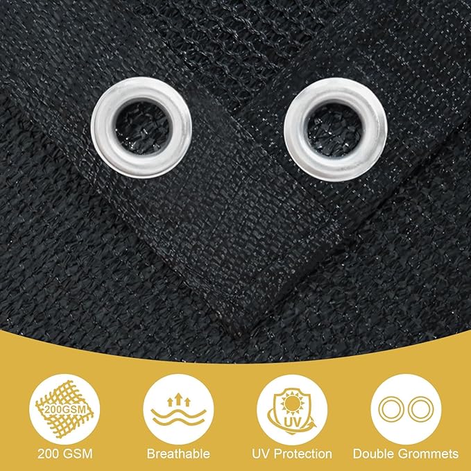 Shade&Beyond 90% Sun Shade Cloth with Grommets, 6' X 10' Pergola Shade Cover Canopy, Mesh Tarp Sun Screens for Patio, Outdoor, Garden, Backyard, Black
